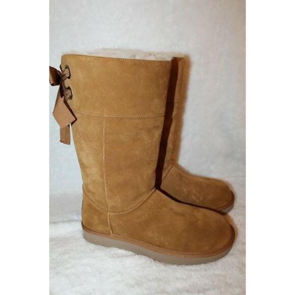 NIB Koolaburra UGG‎ Women's Tall Bow Suede Winter Boots Chestnut - Picture 3 of 7